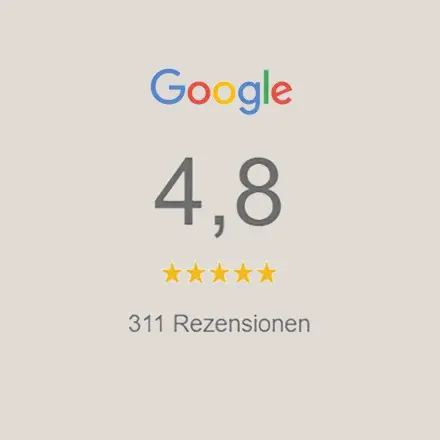 Google Bewertung 4,8 mit fünf Sternen und 311 Rezensionen